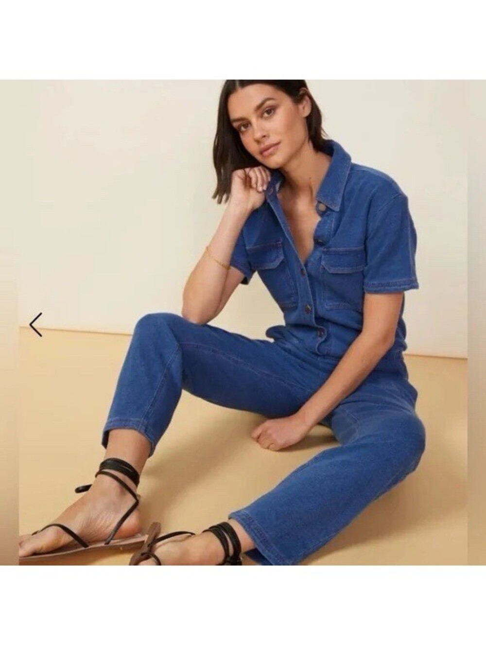 Monrow Indigo French Terry Jumpsuit Elastic Waist Button Top Sz S NWOT